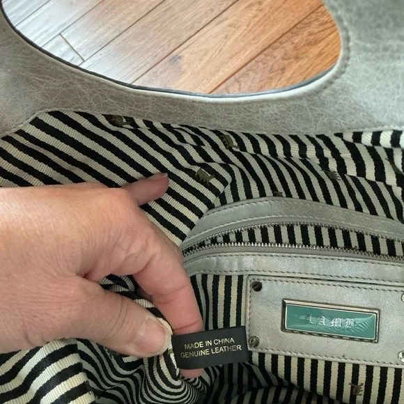 L.A.M.B Metallic Leather Carlisle Foldover Convertible Clutch, Ivory and Gray - Picture 10 of 11